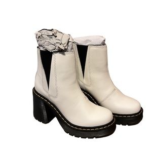 Dr Martens White Spencer Leather Flared Heel Chelsea Boots